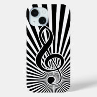 Black and White Clef Music Note on Starburst