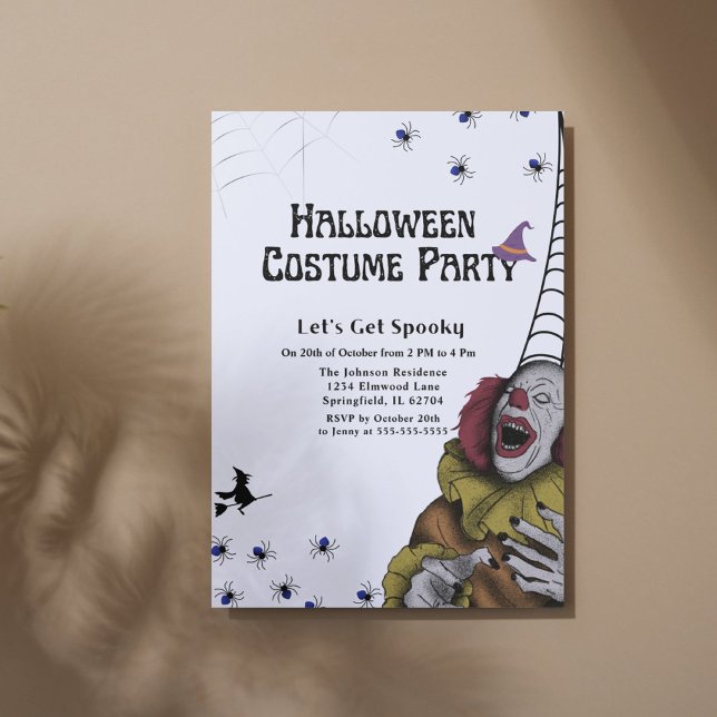 Black and white Clown Costume Halloween Party Invitation (Creator Uploaded)