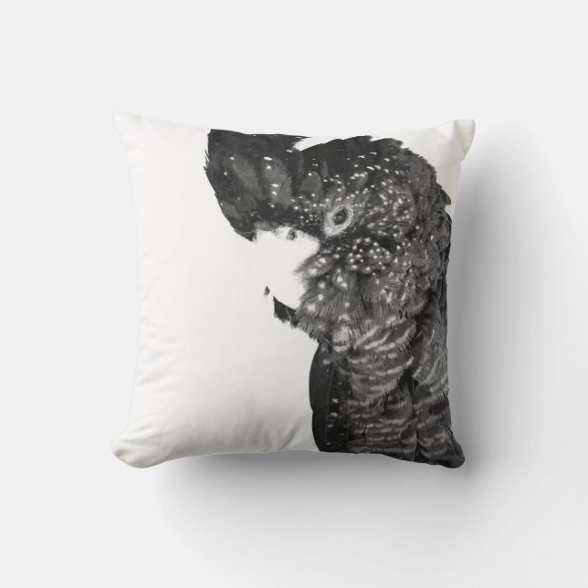 Black and white cockatoo animal portrait cushion (Front)