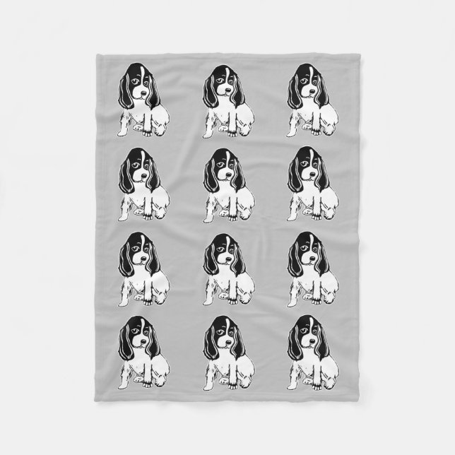 Black and White Cocker Spaniels Grey Fleece Blanket (Front)