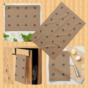 Black and White Coffee Cup Pattern on Brown Tea Towel