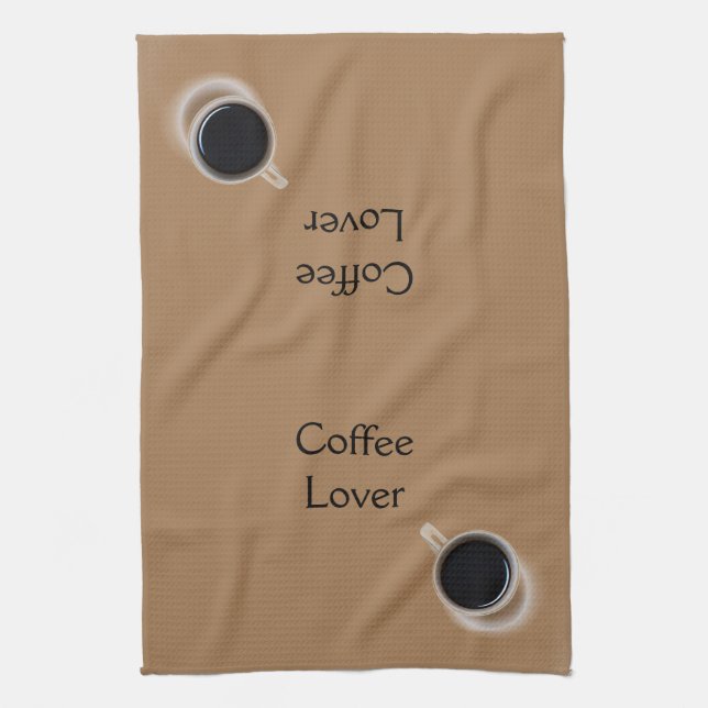 Black and White Coffee Cup Pattern Personalised Tea Towel (Vertical)