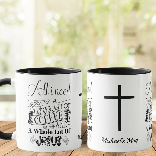 black and white, Coffee & Jesus, Christian Mug (Creator Uploaded)