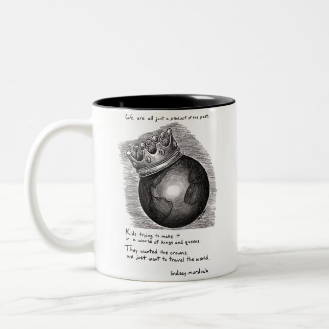black and white coffee mug with quote and art (Left)