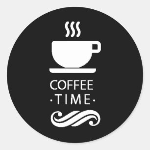 Black And White Coffee Time Classic Round Sticker
