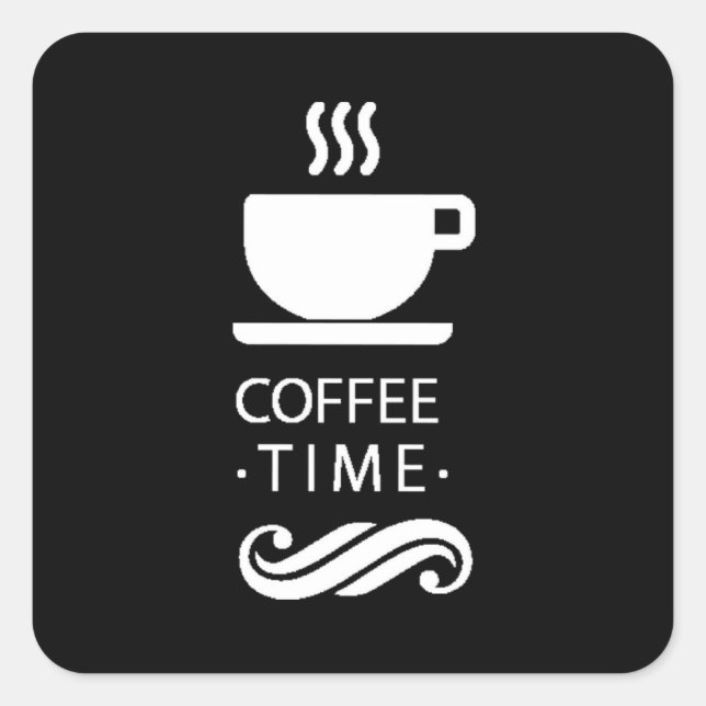 Black And White Coffee Time Square Sticker (Front)