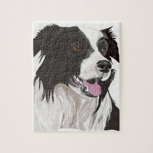 black and white collie brown eyes jigsaw puzzle