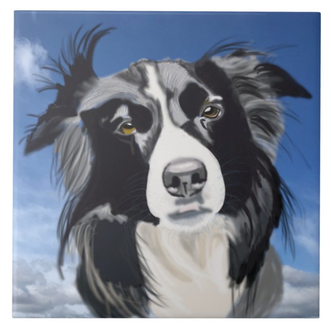 Black and White Collie   Ceramic Tile (Front)