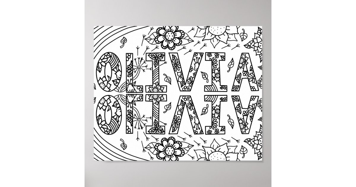 Octavia Name Colouring In Black and White Coloring Page Girl's Name Olivia Poster | Zazzle