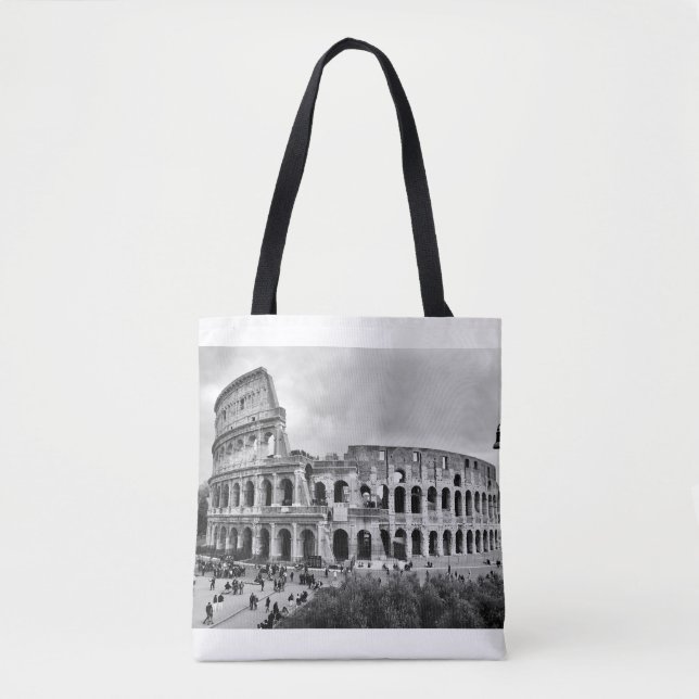 Black and White Colosseum Rome Tote Bag (Front)