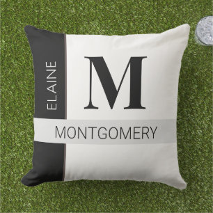 Black and White Colour Block Monogram Pillow