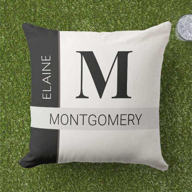 Black and White Colour Block Monogram Pillow (Grass)