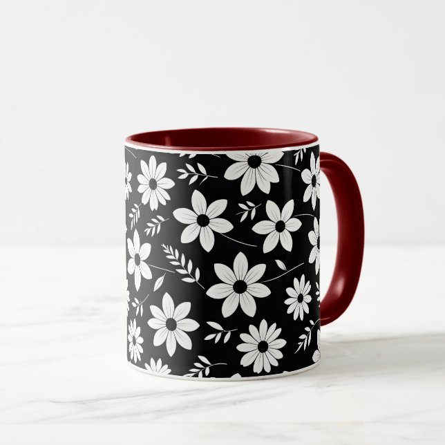 Black and white colour flower shape mug cup (Front Right)