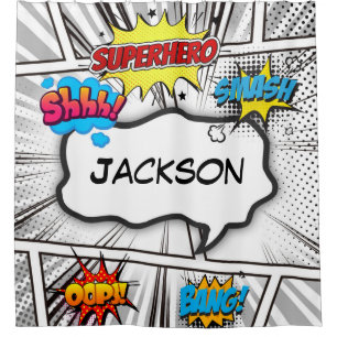 Black and White Comic Book Custom Shower Curtain