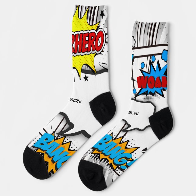 Black and White Comic Book Custom Socks (Left)