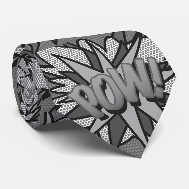 Black and White Comic Book Pop Art POW Superhero Tie (Rolled)
