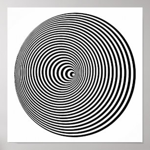 Black and White Concentric Circles Hypnotic Poster
