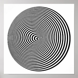 Black and White Concentric Circles Hypnotic Poster