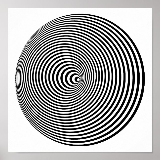 Black and White Concentric Circles Hypnotic Poster (Front)