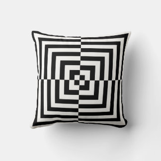 Black and White Concentric Square Optical Art Cushion
