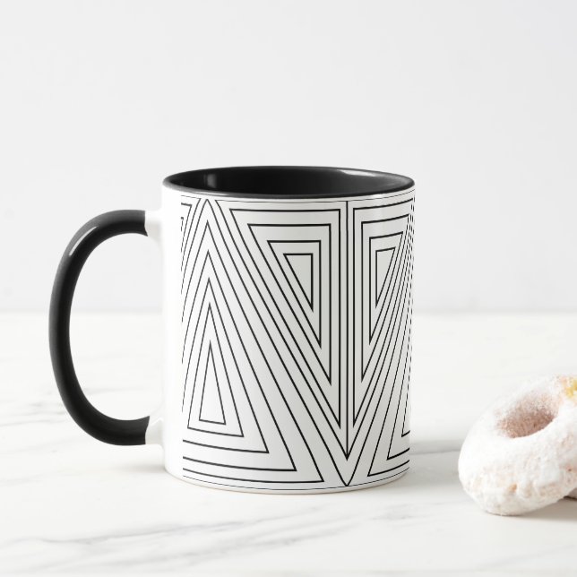 Black and White Concentric Triangle Pattern   Mug (With Donut)