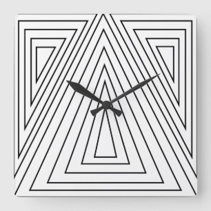 Black and White Concentric Triangle Pattern  Square Wall Clock
