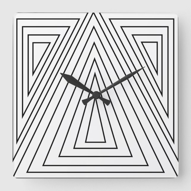 Black and White Concentric Triangle Pattern  Square Wall Clock (Front)
