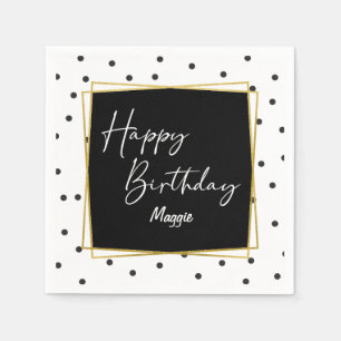 Black and White Confetti Dots Birthday for Her Napkin