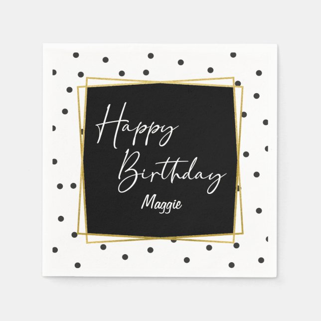 Black and White Confetti Dots Birthday for Her Napkin (Front)