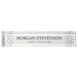 Black And White Confetti Dots Nameplate
