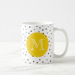Black and White Confetti Dots Yellow Monogram Mug<br><div class="desc">Colourful and modern monogram mug featuring black polka dots pattern with bright yellow scallop-edge tag. This personalised girly mug will be perfect as a gift.</div>