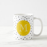 Black and White Confetti Dots Yellow Monogram Mug<br><div class="desc">Bright and modern monogram mug featuring black polka dots pattern with yellow scallop-edge tag. This personalised girly mug will be perfect as a gift.</div>