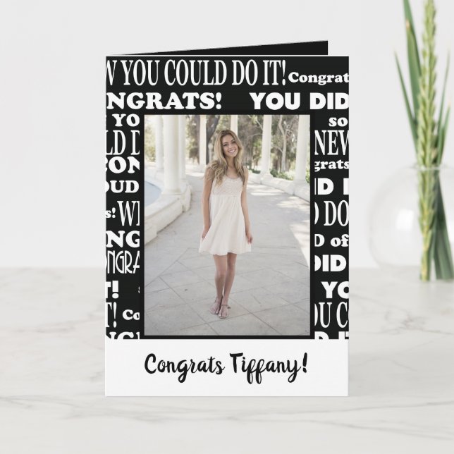 Black and White Congrats Grad Photo Card (Front)