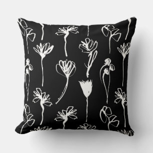 Black and White Contemporary Floral Cushion
