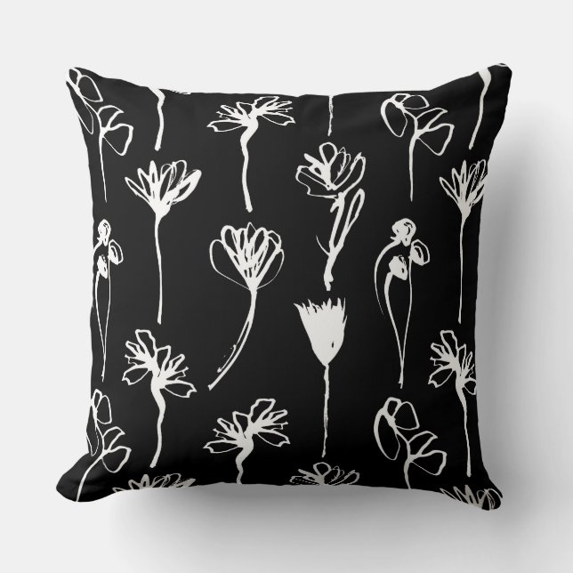 Black and White Contemporary Floral  Cushion (Front)