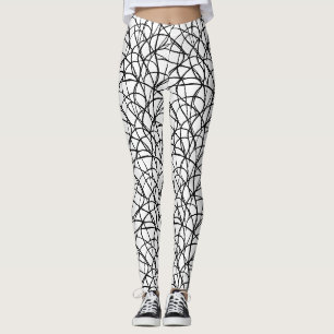 Black and White Contemporary Line Art  Leggings