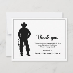 Black And White Cool Cowboy Lasso Memorial Funeral Thank You Card