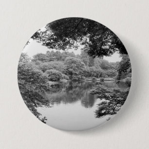 Black and white, cool, unique nature and lake 7.5 cm round badge