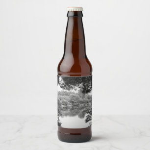 Black and white, cool, unique nature and lake beer bottle label