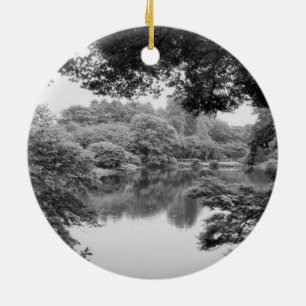Black and white, cool, unique nature and lake ceramic tree decoration