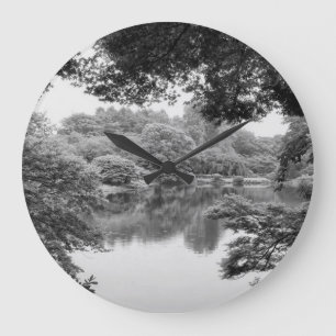 Black and white, cool, unique nature and lake large clock