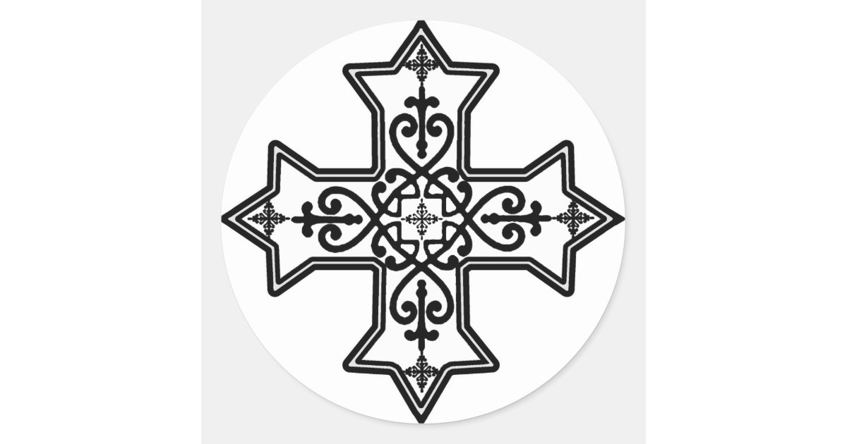 Black and White Coptic Cross Classic Round Sticker | Zazzle.com.au