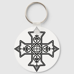 Black and White Coptic Cross Key Ring