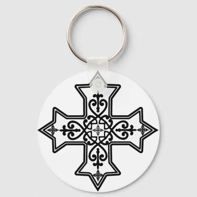 Black and White Coptic Cross Key Ring (Front)