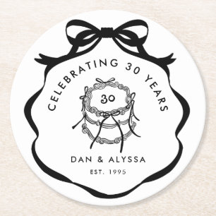 Black and White Coquette Bow  Better Together Round Paper Coaster