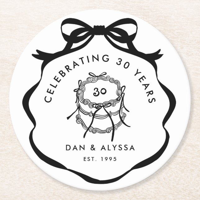 Black and White Coquette Bow  Better Together Round Paper Coaster (Front)