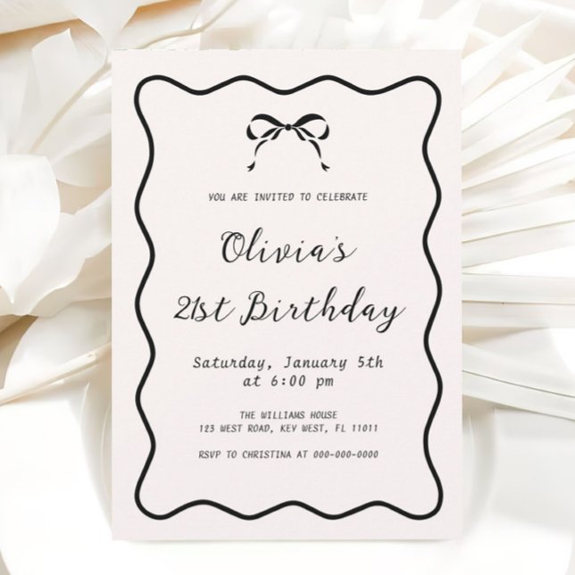 Black and White Coquette Bow Birthday Party Invitation (Creator Uploaded)