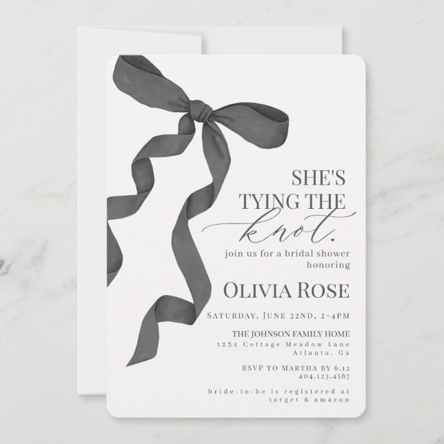 Black and White Coquette Bow Bridal Shower Invite (Front)