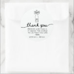 Black and White Coquette Wedding Favor Classic Round Sticker<br><div class="desc">Black and white coquette wedding stickers featuring a hand -drawn wedding champagne bottle illustration. Perfect for bridal showers,  wedding favors,  envelope seals,  and aesthetic minimalist wedding decor. A romantic,  and timeless design for modern brides.</div>