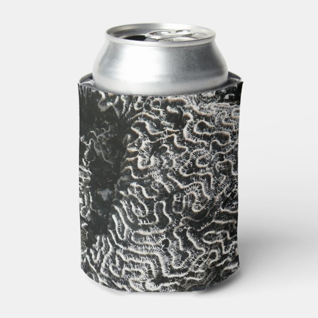 Black and White Coral I Abstract Nature Photo Can Cooler (Can Front)